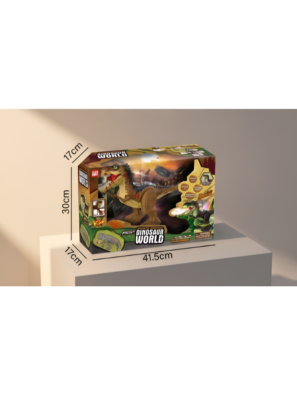 2.4G Remote Control Brown T-Rex Dinosaur Toy with Realistic Mist Spray, LED Lights, Roaring Sound, and 360° Rotation - Walking Tyrannosaurus Rex RC Robot for Kids LMI15366