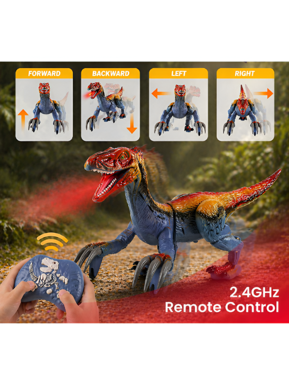 2.4G Remote Control Therizinosaurus Dinosaur Toy with Spray, LED Lights, Roaring Sounds, and Walking Action – Interactive Electronic Robot Dinosaur Toy with USB Rechargeable Battery for Kids LMI13943