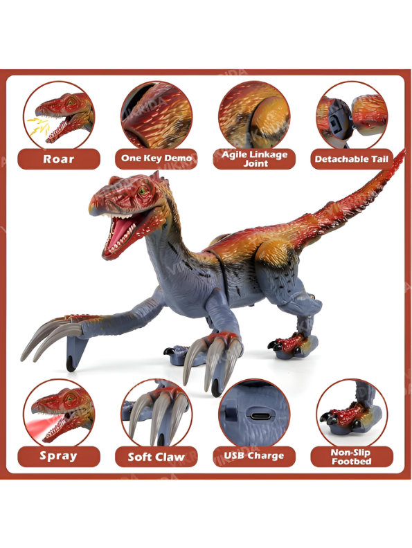 2.4G Remote Control Therizinosaurus Dinosaur Toy with Spray, LED Lights, Roaring Sounds, and Walking Action – Interactive Electronic Robot Dinosaur Toy with USB Rechargeable Battery for Kids LMI13943