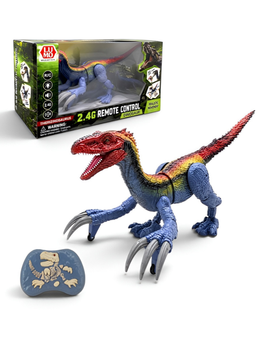 2.4G Remote Control Therizinosaurus Dinosaur Toy with Spray, LED Lights, Roaring Sounds, and Walking Action – Interactive Electronic Robot Dinosaur Toy with USB Rechargeable Battery for Kids LMI13943