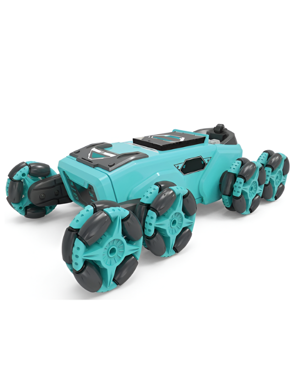 2.4G All-Terrain RC Green Robot Dog Stunt Vehicle with Drift Wheels, Mist Spray & LED Lights MD711