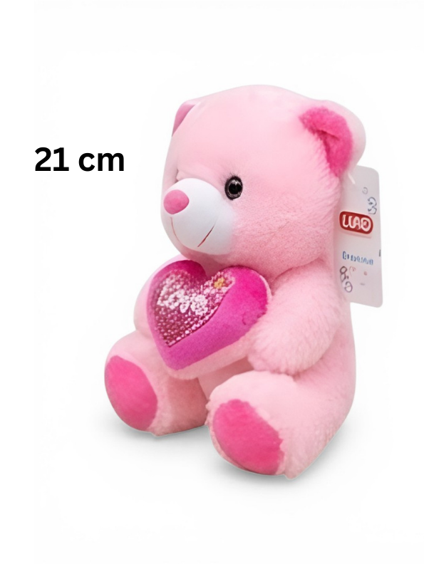 21cm Plush Teddy Bear with Heart – 'Love' Embroidered Soft Toy Light Pink ST16166.