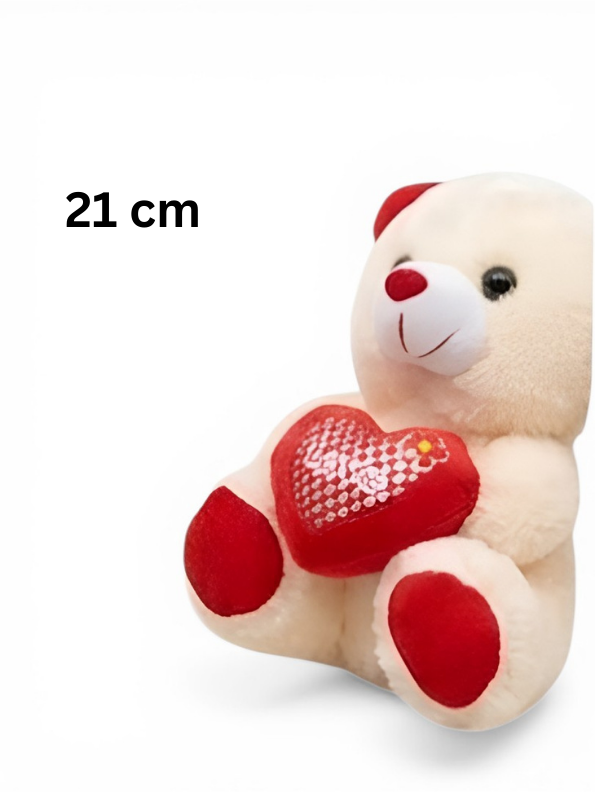 21cm Plush Teddy Bear with Heart – 'Love' Embroidered Soft Toy White ST16166.