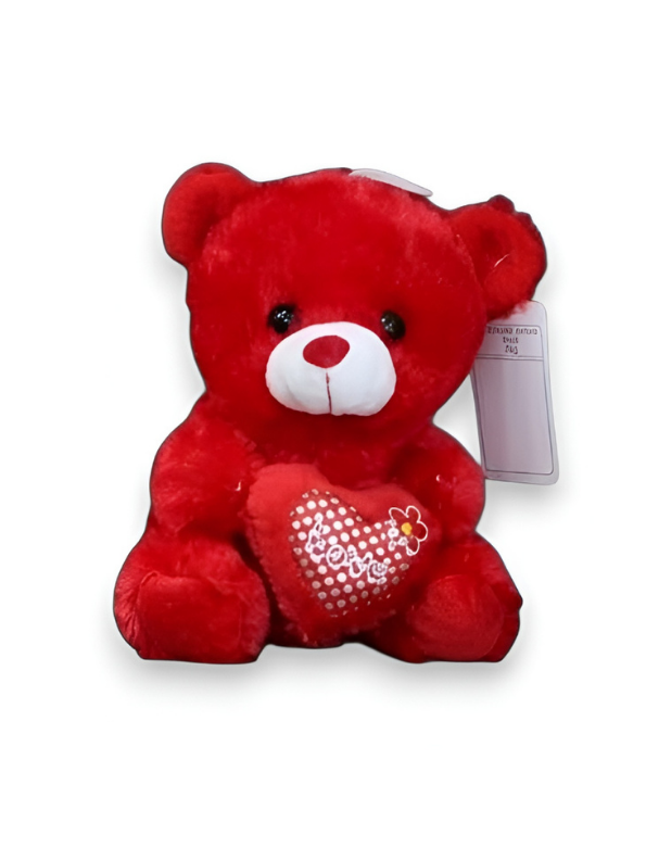 21cm Plush Teddy Bear with Heart – 'Love' Embroidered Soft Toy Red ST16166.