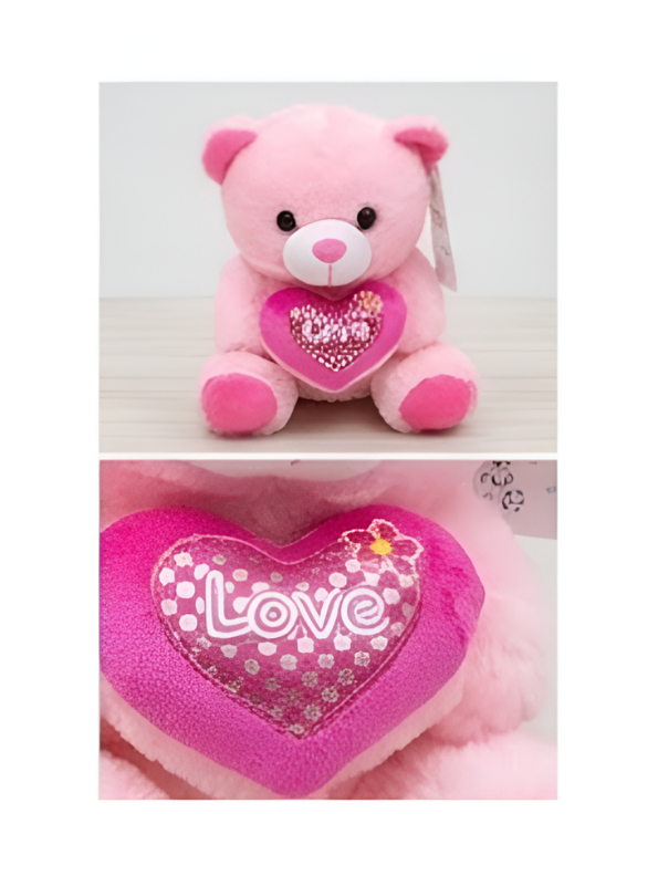 21cm Plush Teddy Bear with Heart – 'Love' Embroidered Soft Toy Pink ST16166.