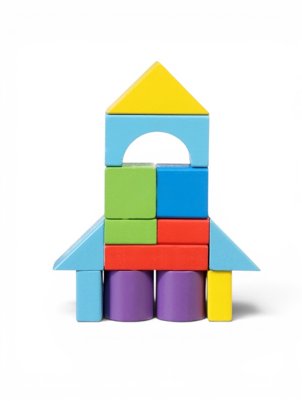 27-Piece Wooden Building Blocks Set – Colorful Geometric Shape Stacking Toy, Montessori Educational Learning Blocks TV7062.