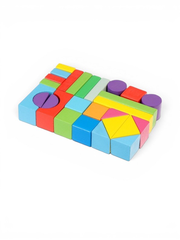27-Piece Wooden Building Blocks Set – Colorful Geometric Shape Stacking Toy, Montessori Educational Learning Blocks TV7062.