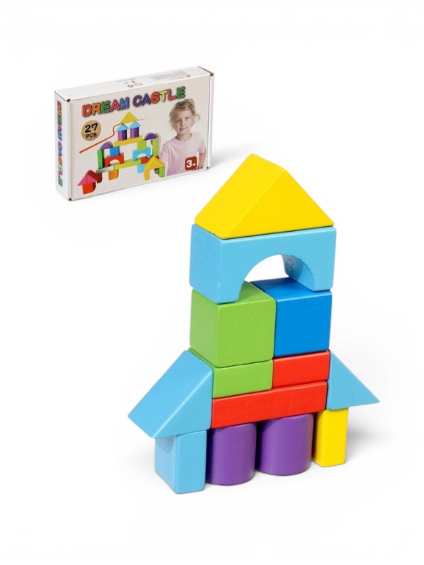 27-Piece Wooden Building Blocks Set – Colorful Geometric Shape Stacking Toy, Montessori Educational Learning Blocks TV7062.