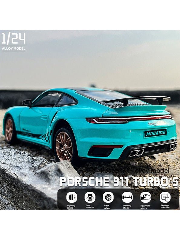 Porsche 911 Turbo S Metal Diecast Car T Blue Scale 1 24 Big Size Toyloft