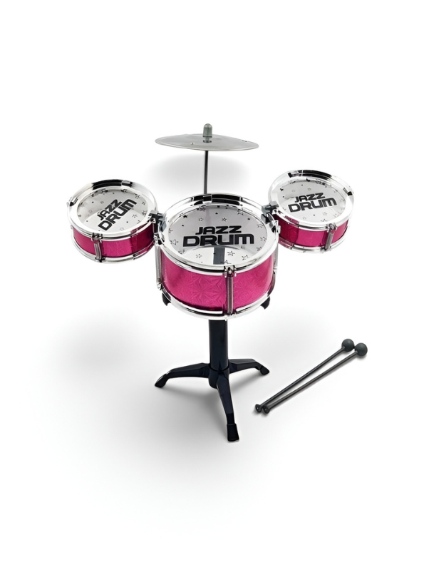 3-Drum Kids Jazz Musical Toy Set with Cymbal & Stool – Pink TV6756