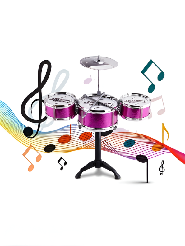 3-Drum Kids Jazz Musical Toy Set with Cymbal & Stool – Pink TV6756