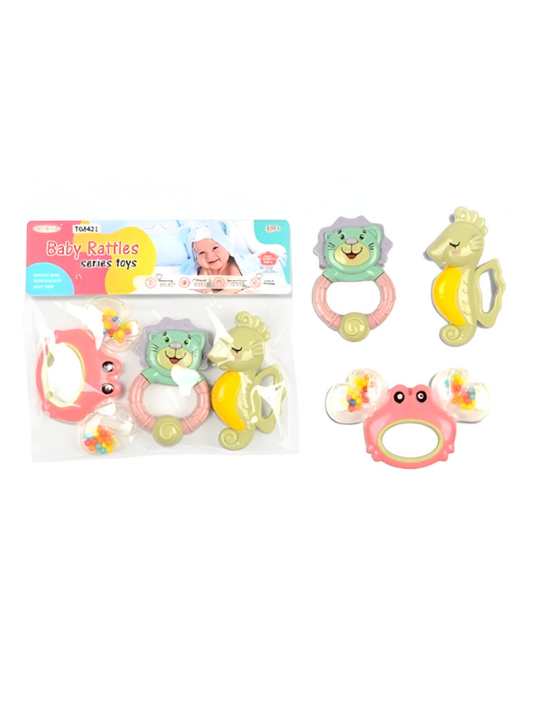 3-Piece Baby Rattle & Teether Toy Set – Lion, Seahorse & Crab Shakers for Infants, BPA-Free Sensory Toys NX12677.