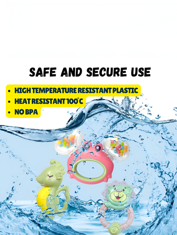 3-Piece Baby Rattle & Teether Toy Set – Lion, Seahorse & Crab Shakers for Infants, BPA-Free Sensory Toys NX12677.