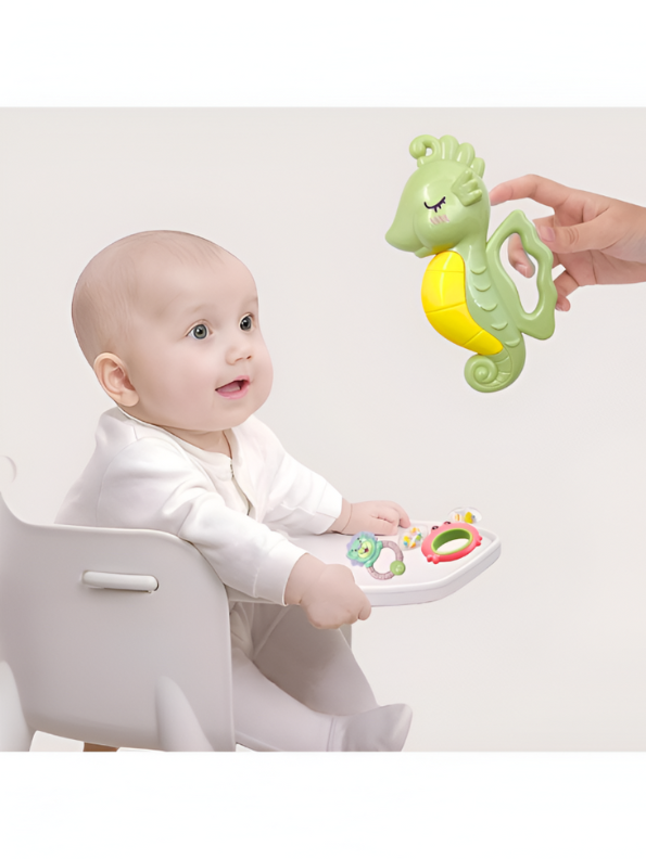 3-Piece Baby Rattle & Teether Toy Set – Lion, Seahorse & Crab Shakers for Infants, BPA-Free Sensory Toys NX12677.