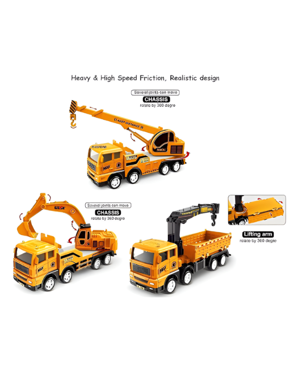 3-Piece Construction Truck Toy Set – Interactive Friction-Powered Vehicles for Toddlers and Kids TV1680