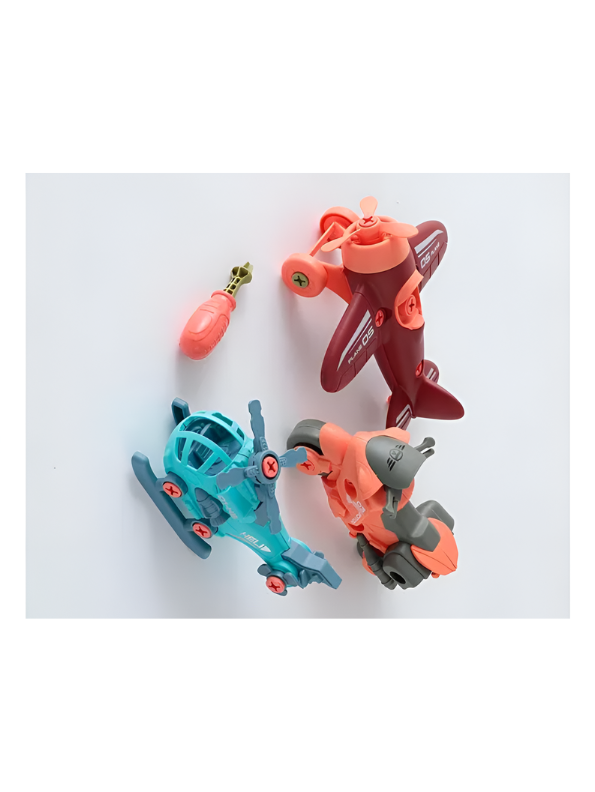 3-Piece DIY Assembly Vehicle Set – Take-Apart Bike, Airplane & Helicopter with Toy Tool LMI14896