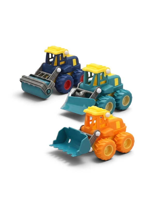 3-Piece Friction Powered Construction Toy Truck Set for Toddlers – Includes Toy Steam Roller, Bulldozer, and Excavator – Push and Go Sandpit Engineering Vehicles for Kids Aged 3+ TV4363