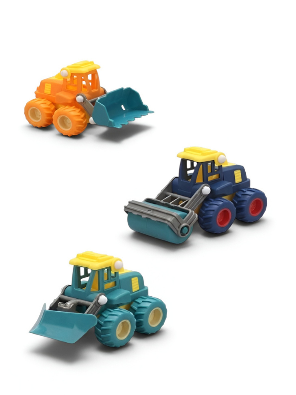 3-Piece Friction Powered Construction Toy Truck Set for Toddlers – Includes Toy Steam Roller, Bulldozer, and Excavator – Push and Go Sandpit Engineering Vehicles for Kids Aged 3+ TV4363