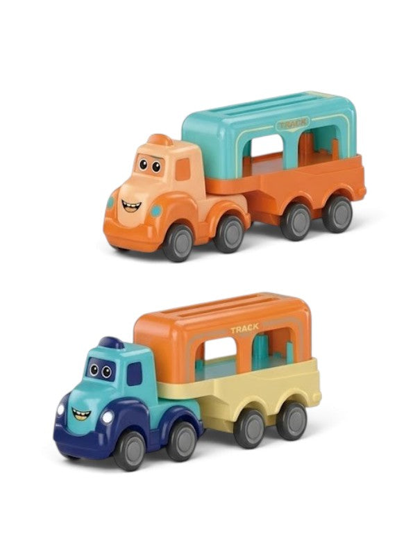 3-Piece Mini Cartoon Hauler Truck Set – Toddler Push-and-Go Vehicle Carrier Toys MD698