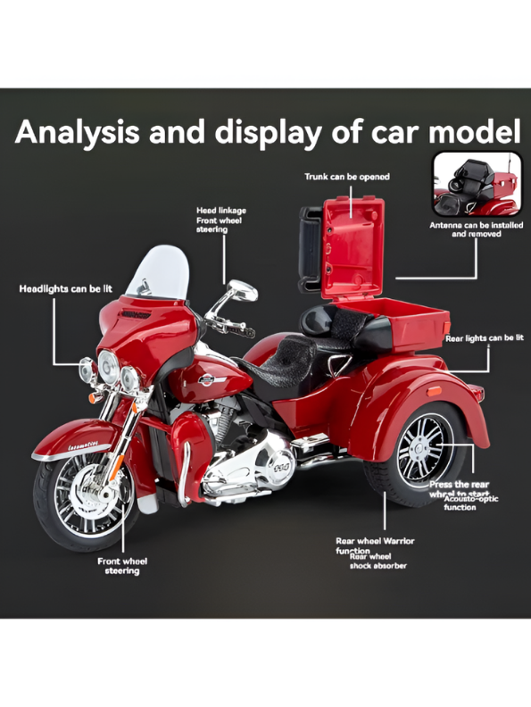 3-Wheel Cruise Trike Motorcycle Diecast Bike MD7.