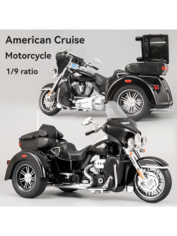 3-Wheel Cruise Trike Motorcycle Diecast Bike Black MD7.