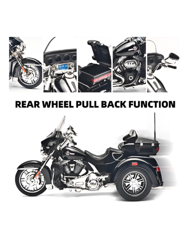 3-Wheel Cruise Trike Motorcycle Diecast Bike Black MD7.