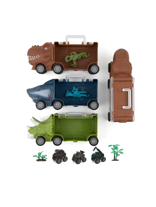 3-in-1 Dinosaur & Shark Transport Truck Toy Set with Mini Monster Trucks and Figures LMI16531.