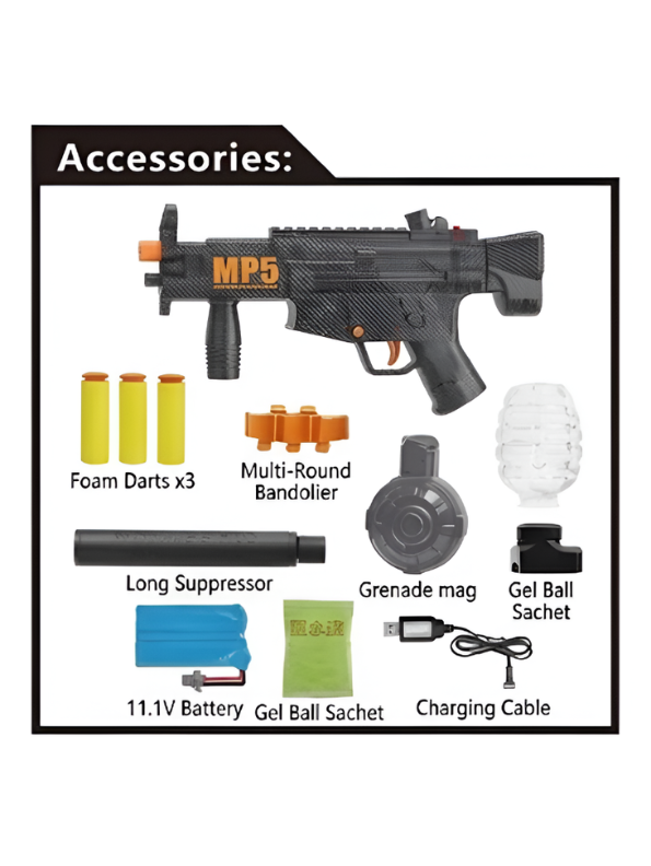 MP5 3-in-1 Gel Splatter & Soft Foam Dart Launcher Toy Set with Suppressor Attachment & Water Mist Feature | LMI16867