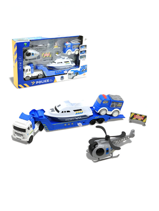 3-in-1 Fire Rescue Transporter Toy Set – Fire Truck, Boat & Helicopter with Sound, Lights, and Pull-Back Action NX15419.