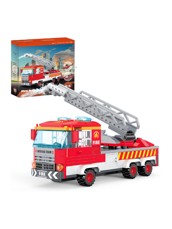 Fire Truck Building Blocks Set – 3-in-1 249 PCS City Fire Engine, Helicopter & Boat Construction Toy for Kids TV5853.