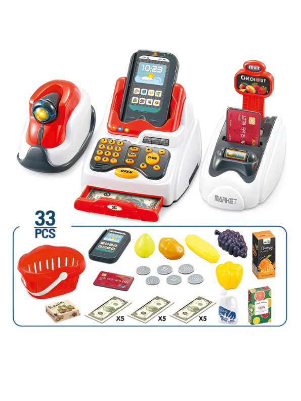 3-in-1 Kids Cash Register Toy with Scanner, Calculator & Shopping Basket TV1540.