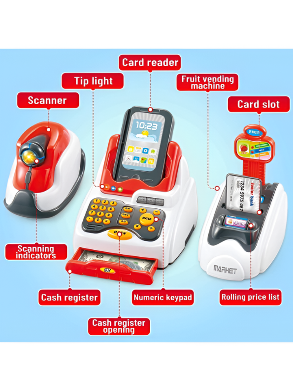 3-in-1 Kids Cash Register Toy with Scanner, Calculator & Shopping Basket TV1540.