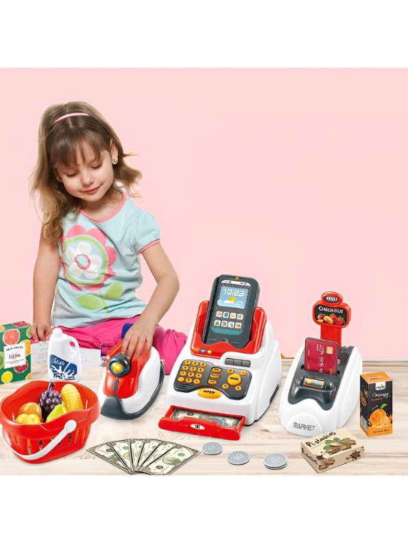 3-in-1 Kids Cash Register Toy with Scanner, Calculator & Shopping Basket TV1540.