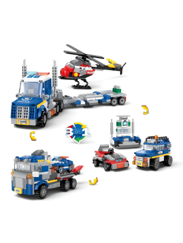 3-in-1 Police Force Building Block Set – Educational Construction Toy with Police Truck, Helicopter, and Patrol Car for Kids TV6558
