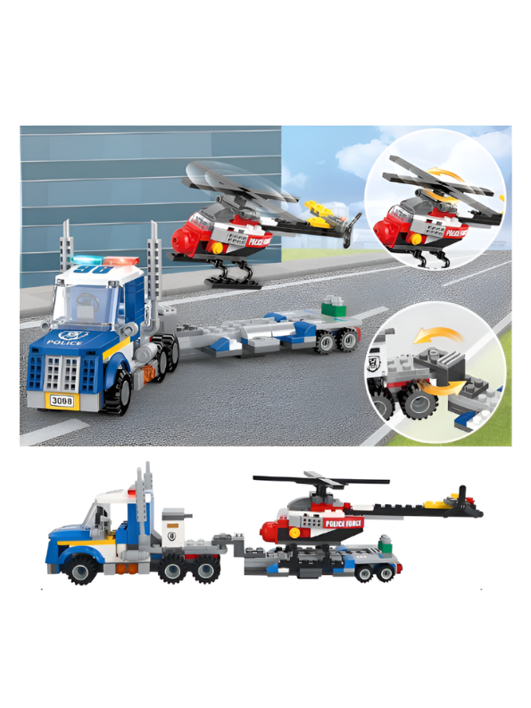 3-in-1 Police Force Building Block Set – Educational Construction Toy with Police Truck, Helicopter, and Patrol Car for Kids TV6558