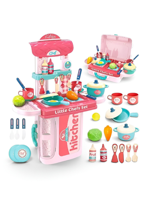 3-in-1 Portable Kitchen Playset with Carrying Suitcase | Pretend Cooking Toy Set for Kids TV031.