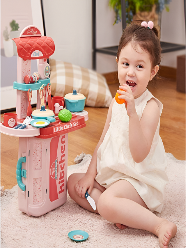 3-in-1 Portable Kitchen Playset with Carrying Suitcase | Pretend Cooking Toy Set for Kids TV031.
