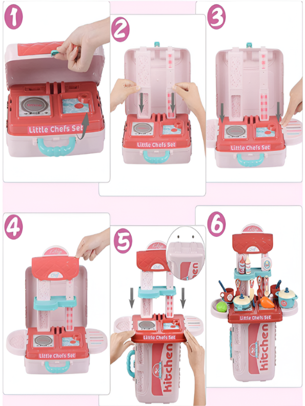3-in-1 Portable Kitchen Playset with Carrying Suitcase | Pretend Cooking Toy Set for Kids TV031.