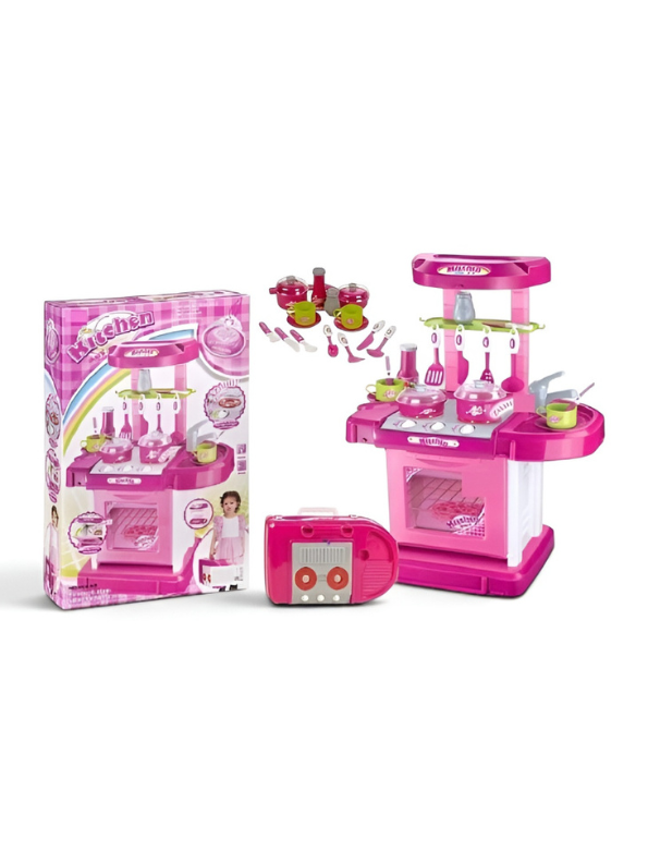 3-in-1 Portable Pink Kids Kitchen Playset | Pretend Cooking Toy Set with Utensils & Accessories | Interactive Role Play Kitchen Kit for Kids TV023