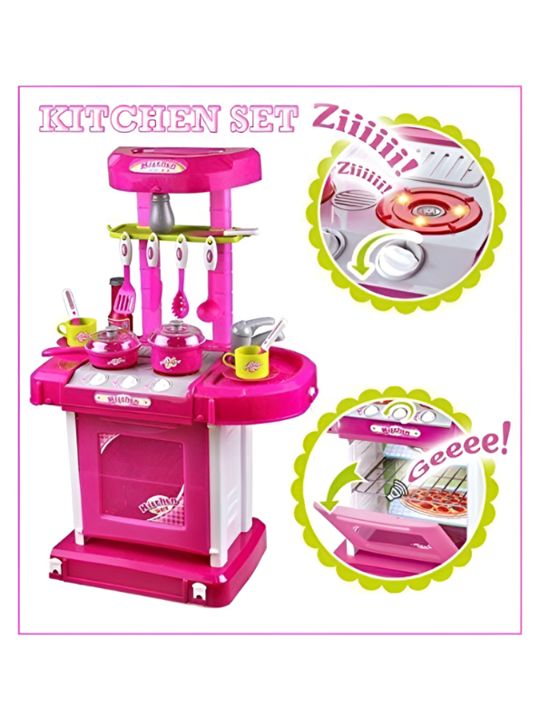 3-in-1 Portable Pink Kids Kitchen Playset | Pretend Cooking Toy Set with Utensils & Accessories | Interactive Role Play Kitchen Kit for Kids TV023