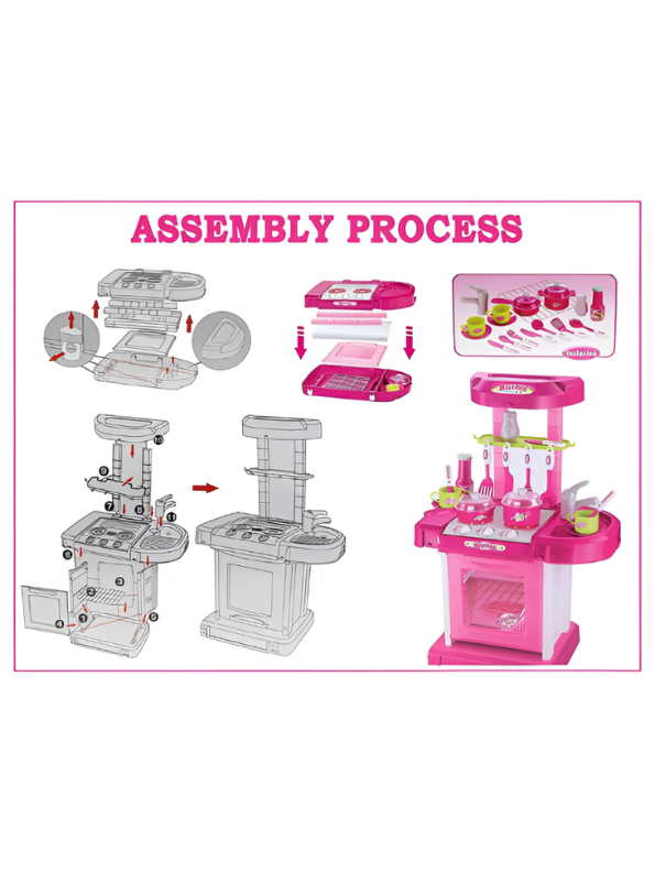 3-in-1 Portable Pink Kids Kitchen Playset | Pretend Cooking Toy Set with Utensils & Accessories | Interactive Role Play Kitchen Kit for Kids TV023
