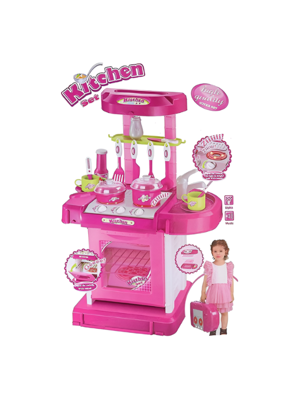 3-in-1 Portable Pink Kids Kitchen Playset | Pretend Cooking Toy Set with Utensils & Accessories | Interactive Role Play Kitchen Kit for Kids TV023