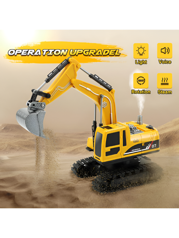 3-in-1 RC Excavator Toy Truck – Remote Control Construction Vehicle with Alloy Bucket, Grabber & Drill, 360° Rotation TV5477.