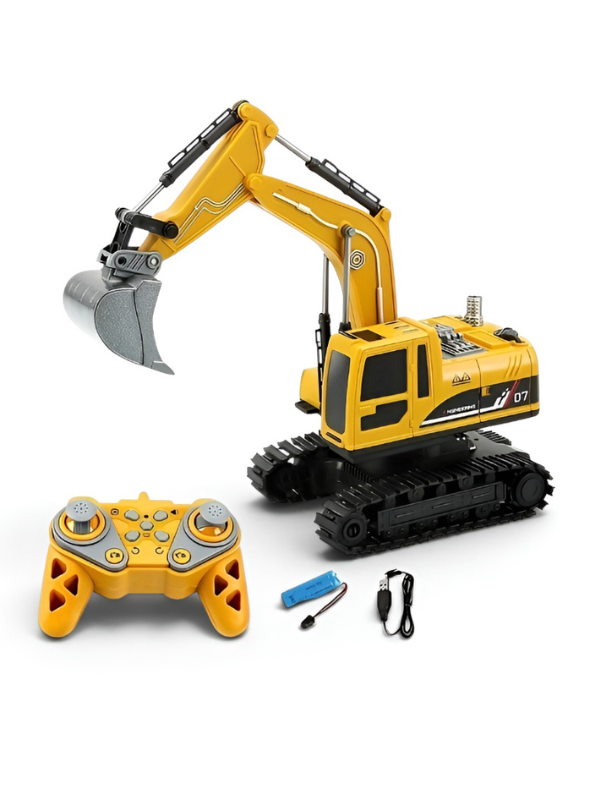 3-in-1 RC Excavator Toy Truck – Remote Control Construction Vehicle with Alloy Bucket, Grabber & Drill, 360° Rotation TV5477.