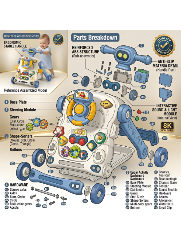 3-in-1 Sit-to-Stand Baby Activity Walker & Interactive Push Toy TV7128