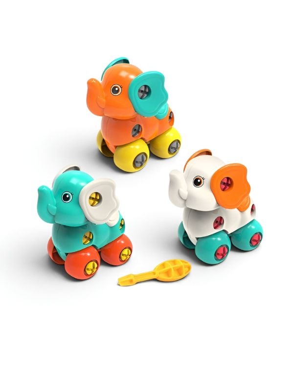 3-in-1 Take Apart Elephant Toy Set – DIY STEM Building & Assembly Toys with Plastic Screwdriver TV6352.