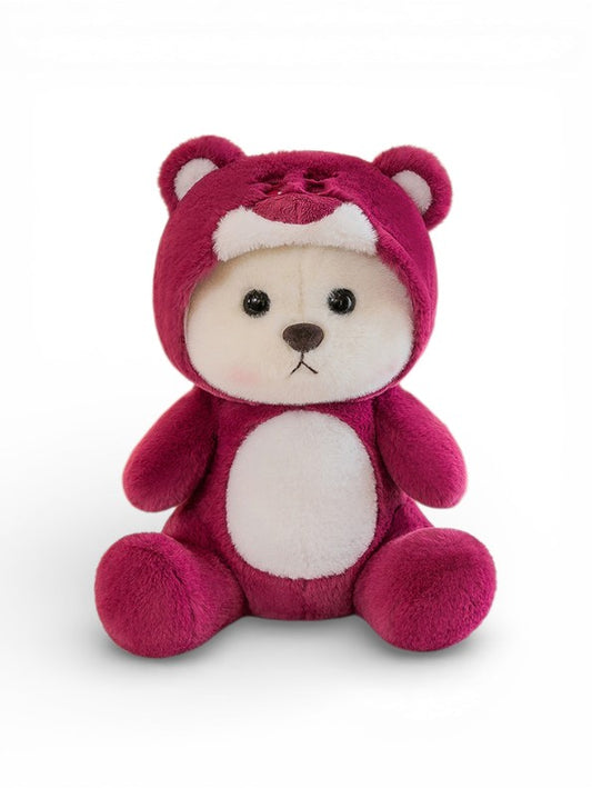 30cm Cute Magenta Teddy Bear Plush – Bear-in-Bear Hoodie Soft Toy ST11492.