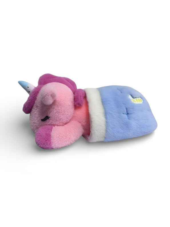 30cm Sleeping Pink Unicorn Plush Toy with Blue Sleeping Bag – Soft Stuffed Animal, Cute Unicorn Teddy ST15295.