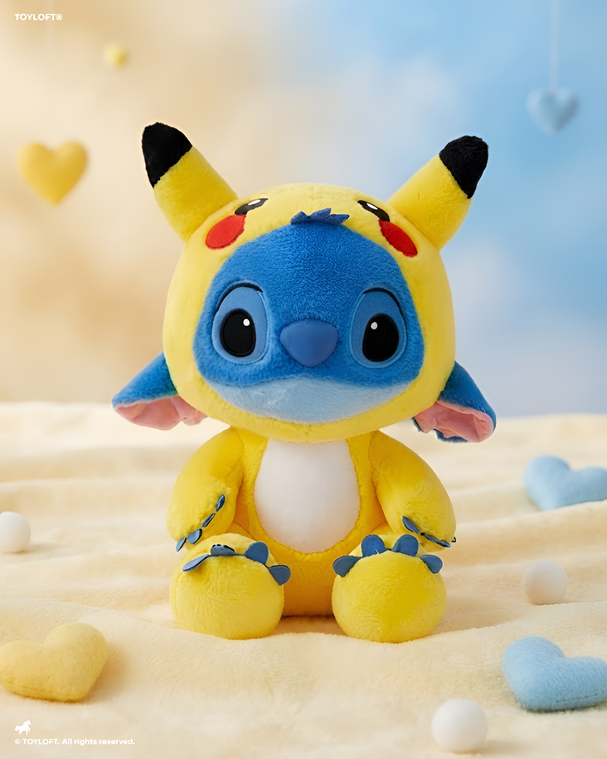 30cm Stitch in Pikachu Onesie Plush Toy – Soft Crossover Anime Stuffed Animal for Kids & Collectors ST15562