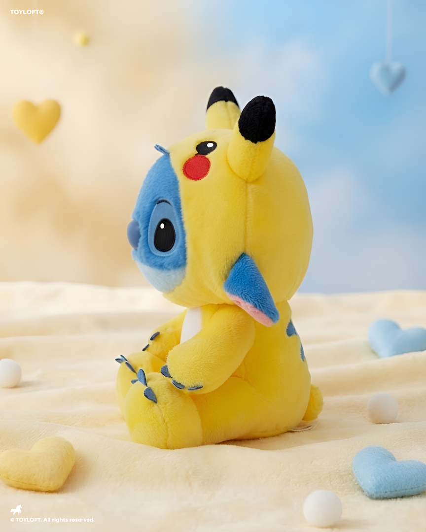 30cm Stitch in Pikachu Onesie Plush Toy – Soft Crossover Anime Stuffed Animal for Kids & Collectors ST15562